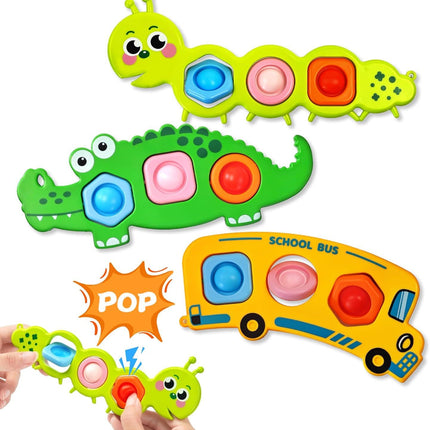 3PC Fidget Popper Sensory Toys Airplane Travel Activities for Toddlers Goodie Bags Pop It Fidget Toys for 12+ Month Babies 1 2 3 Year Old Girls Boys Valentine Gift Easter Basket Stuffer Gift