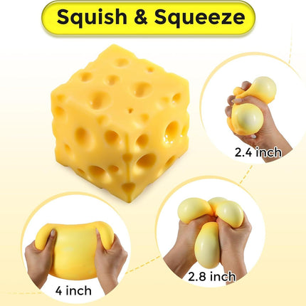 Cheese Squishy Cube Block, Squishy Fidget Toys for Adults & Teens, Easter Basket Stocking Stuffers, Sensory Stress Ball Squeeze Toys for Stress Relief (Yellow 2.4 in)