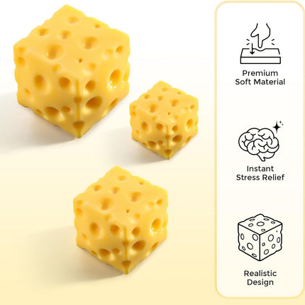 Cheese Squishy Cube Block, Squishy Fidget Toys for Adults & Teens, Easter Basket Stocking Stuffers, Sensory Stress Ball Squeeze Toys for Stress Relief (Yellow 2.4 in)