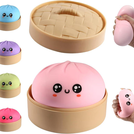 Dumpling Squishy, Dumpling Squishy Mystery Box, Cute Big Squishy Dumpling Stress Ball Fidget Sensory Toy for Adults Anxiety Relief, Novelty Squeeze Ball for Office Desk (Pink)