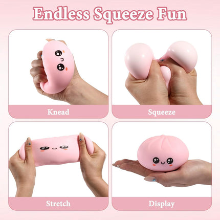 Dumpling Squishy, Dumpling Squishy Mystery Box, Cute Big Squishy Dumpling Stress Ball Fidget Sensory Toy for Adults Anxiety Relief, Novelty Squeeze Ball for Office Desk (Pink)