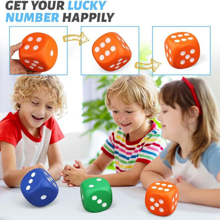 Large 3 Inch Foam Fidget Dice Toys, Jumbo Stress Toy Relief Big Dice, Squeeze Squishy Giant Large Fidgets Cube for Family Board Game Classroom Party Favors Bag Stuffer (3 Pack)