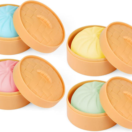4 PCS Colorful Dumpling Stress Balls Fidget Sensory Toy,Squeeze Dough Ball Stress Relief Hand Toy,Bun with Food Steamer Stretchy Desk Toys