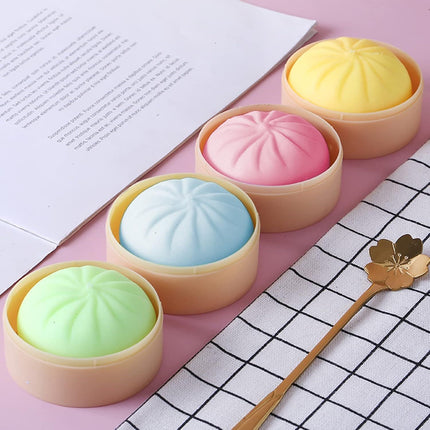 4 PCS Colorful Dumpling Stress Balls Fidget Sensory Toy,Squeeze Dough Ball Stress Relief Hand Toy,Bun with Food Steamer Stretchy Desk Toys
