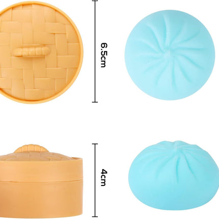 4 PCS Colorful Dumpling Stress Balls Fidget Sensory Toy,Squeeze Dough Ball Stress Relief Hand Toy,Bun with Food Steamer Stretchy Desk Toys