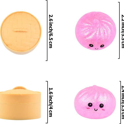 6 PCS Glitter Smiling face Colorful Dumpling Stress Balls Fidget Sensory Toy,Squeeze Dough Ball Stress Relief Hand Toy,Bun with Food Steamer Stretchy Desk Toys