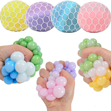 4 PCS Colorful Mesh Grape Stress Balls - Squeeze Color Change Fidget Toys for Stress Relief and Hand Exercise