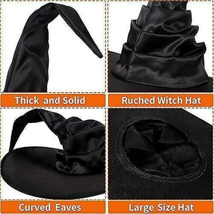 Hallowmas Halloween Pleated Witch Hat Party Witch Hat Black Witch Hat(1pcs, Black)