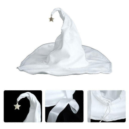 Lace-up Strap Witch Hat Women Adult Halloween White Wizard Hat Party Headgear
