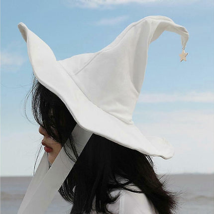 Lace-up Strap Witch Hat Women Adult Halloween White Wizard Hat Party Headgear