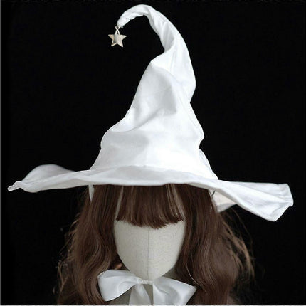 Lace-up Strap Witch Hat Women Adult Halloween White Wizard Hat Party Headgear