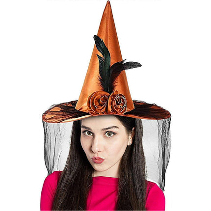 Witches Hats for Women, Cosplay Hats Halloween Hat, Wide Brim Hat, Hats with Half Veil