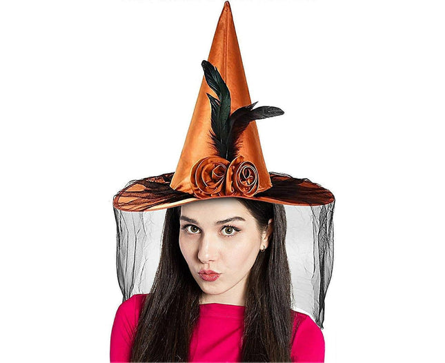 Witches Hats for Women, Cosplay Hats Halloween Hat, Wide Brim Hat, Hats with Half Veil