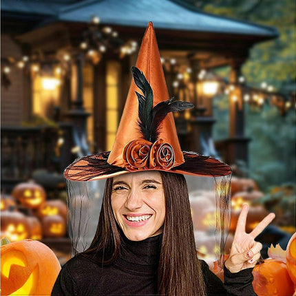Witches Hats for Women, Cosplay Hats Halloween Hat, Wide Brim Hat, Hats with Half Veil