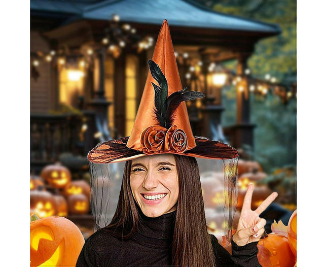 Witches Hats for Women, Cosplay Hats Halloween Hat, Wide Brim Hat, Hats with Half Veil