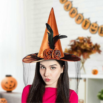 Witches Hats for Women, Cosplay Hats Halloween Hat, Wide Brim Hat, Hats with Half Veil