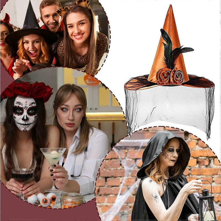 Witches Hats for Women, Cosplay Hats Halloween Hat, Wide Brim Hat, Hats with Half Veil
