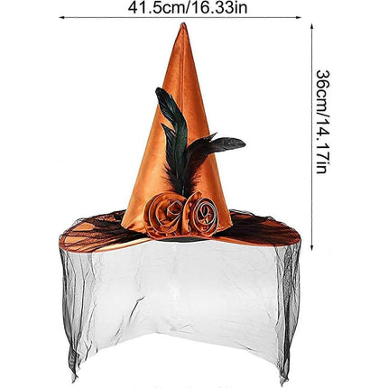 Witches Hats for Women, Cosplay Hats Halloween Hat, Wide Brim Hat, Hats with Half Veil