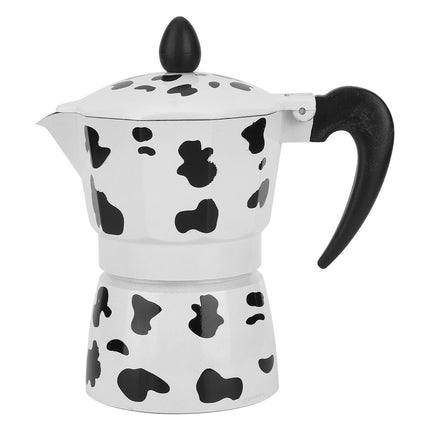 Aluminum Coffee Pot Kettle, Moka Maker for Home Use, Milk Cow Color, 3 Cups, 150ml