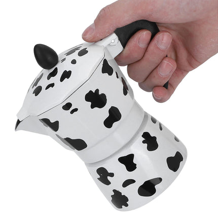 Aluminum Coffee Pot Kettle, Moka Maker for Home Use, Milk Cow Color, 3 Cups, 150ml
