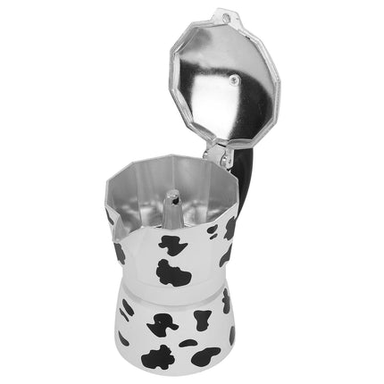 Aluminum Coffee Pot Kettle, Moka Maker for Home Use, Milk Cow Color, 3 Cups, 150ml