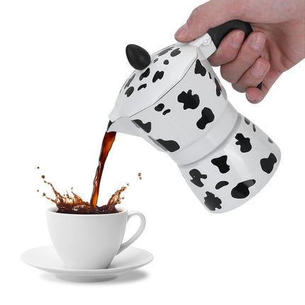 Aluminum Coffee Pot Kettle, Moka Maker for Home Use, Milk Cow Color, 3 Cups, 150ml