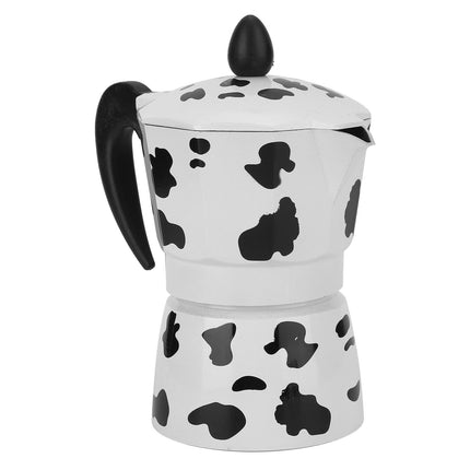 Aluminum Coffee Pot Kettle, Moka Maker for Home Use, Milk Cow Color, 3 Cups, 150ml