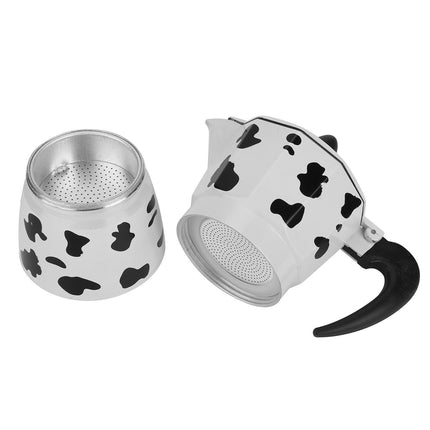Aluminum Coffee Pot Kettle, Moka Maker for Home Use, Milk Cow Color, 3 Cups, 150ml