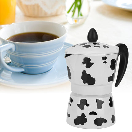Aluminum Coffee Pot Kettle, Moka Maker for Home Use, Milk Cow Color, 3 Cups, 150ml