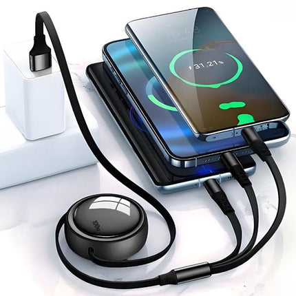 3 In 2 Retractable Multi Charging Cable Retracted USB C Cell Phone Charger
