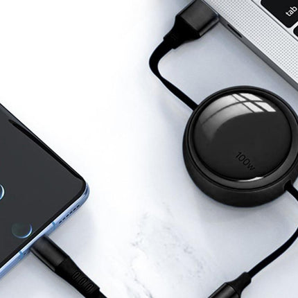 3 In 2 Retractable Multi Charging Cable Retracted USB C Cell Phone Charger