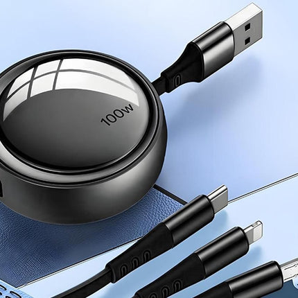 3 In 2 Retractable Multi Charging Cable Retracted USB C Cell Phone Charger