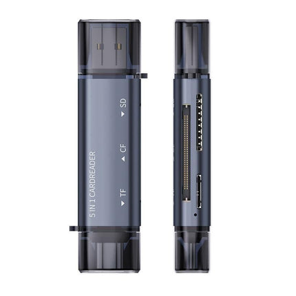 USB C SD Card Reader 5- in-1 Memory Card Reader for CF SD TF