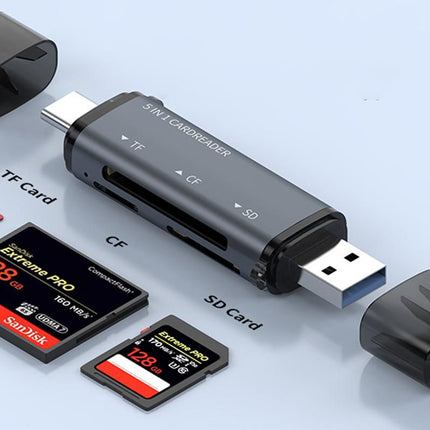 USB C SD Card Reader 5- in-1 Memory Card Reader for CF SD TF