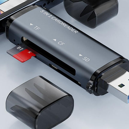 USB C SD Card Reader 5- in-1 Memory Card Reader for CF SD TF