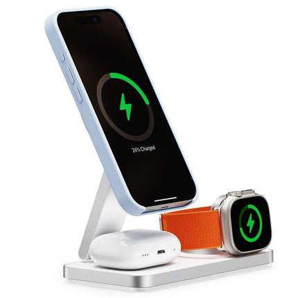 3 in 1 Charging Station for iPhone Wireless Charger Wireless Charger Dock for Apple Watch iPhone AirPods -White