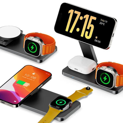 3 in 1 Charging Station for iPhone Wireless Charger Wireless Charger Dock for Apple Watch iPhone AirPods -Black