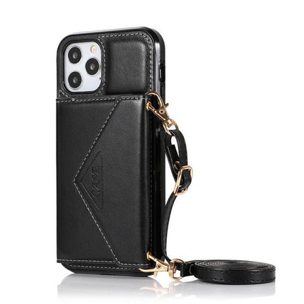 PU Leather Crossbody Phone Case Cover Wallet Card Holder for iPhone 13 Series -Black /iPhone13 Pro 6.1