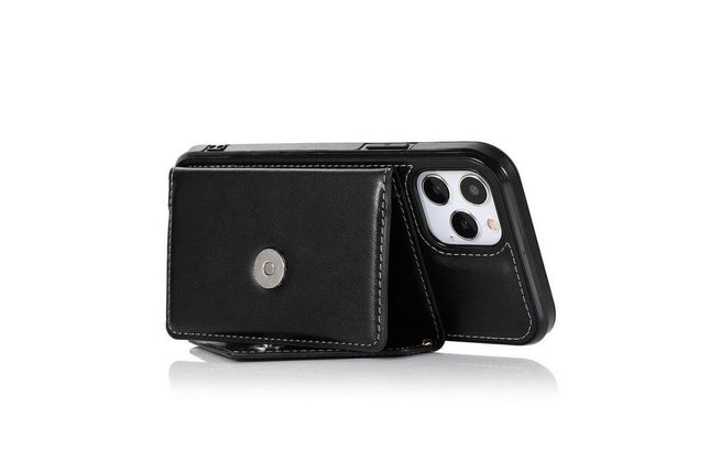 PU Leather Crossbody Phone Case Cover Wallet Card Holder for iPhone 13 Series -Black /iPhone13 6.1