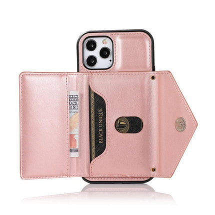 PU Leather Crossbody Phone Case Cover Wallet Card Holder for iPhone 13 Series -Rose Gold /iPhone13 Pro 6.1