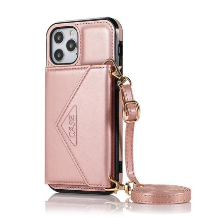 PU Leather Crossbody Phone Case Cover Wallet Card Holder for iPhone 13 Series -Rose Gold /iPhone13 Pro 6.1