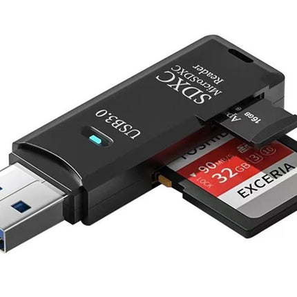 2 In 1 USB 3.0 Card Memory Reader High Speed SD SDHC SDXC Micro Writer Adapter - Black