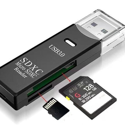 2 In 1 USB 3.0 Card Memory Reader High Speed SD SDHC SDXC Micro Writer Adapter - Black