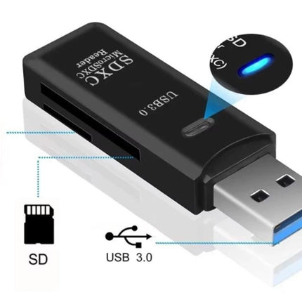 2 In 1 USB 3.0 Card Memory Reader High Speed SD SDHC SDXC Micro Writer Adapter - Black