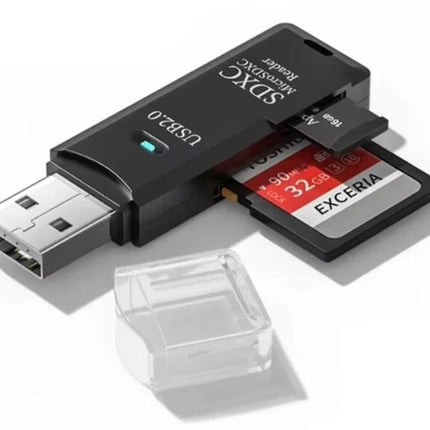 2 In 1 USB 3.0 Card Memory Reader High Speed SD SDHC SDXC Micro Writer Adapter - Black