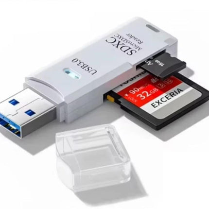 2 In 1 USB 3.0 Card Memory Reader High Speed SD SDHC SDXC Micro Writer Adapter - White