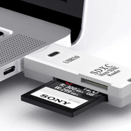 2 In 1 USB 3.0 Card Memory Reader High Speed SD SDHC SDXC Micro Writer Adapter - White