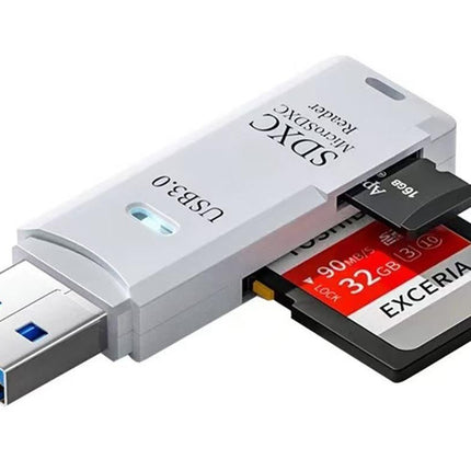 2 In 1 USB 3.0 Card Memory Reader High Speed SD SDHC SDXC Micro Writer Adapter - White