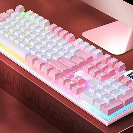 104 Keys Mechanical Gaming Keyboard Wired Backlit Keyboard Hot-Swap Mechanical Keyboard Wired Gaming Keyboard with Number Pad -Pink