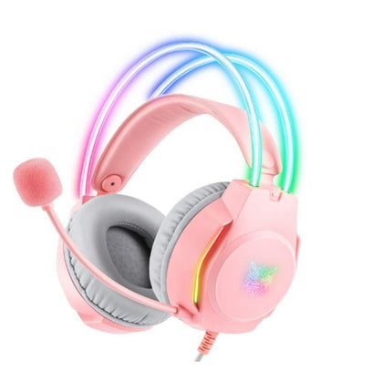 Gaming Headset with Mic Over Ear Headphone Lightweight Headphones with RGB Frame Gaming Headphones -Pink